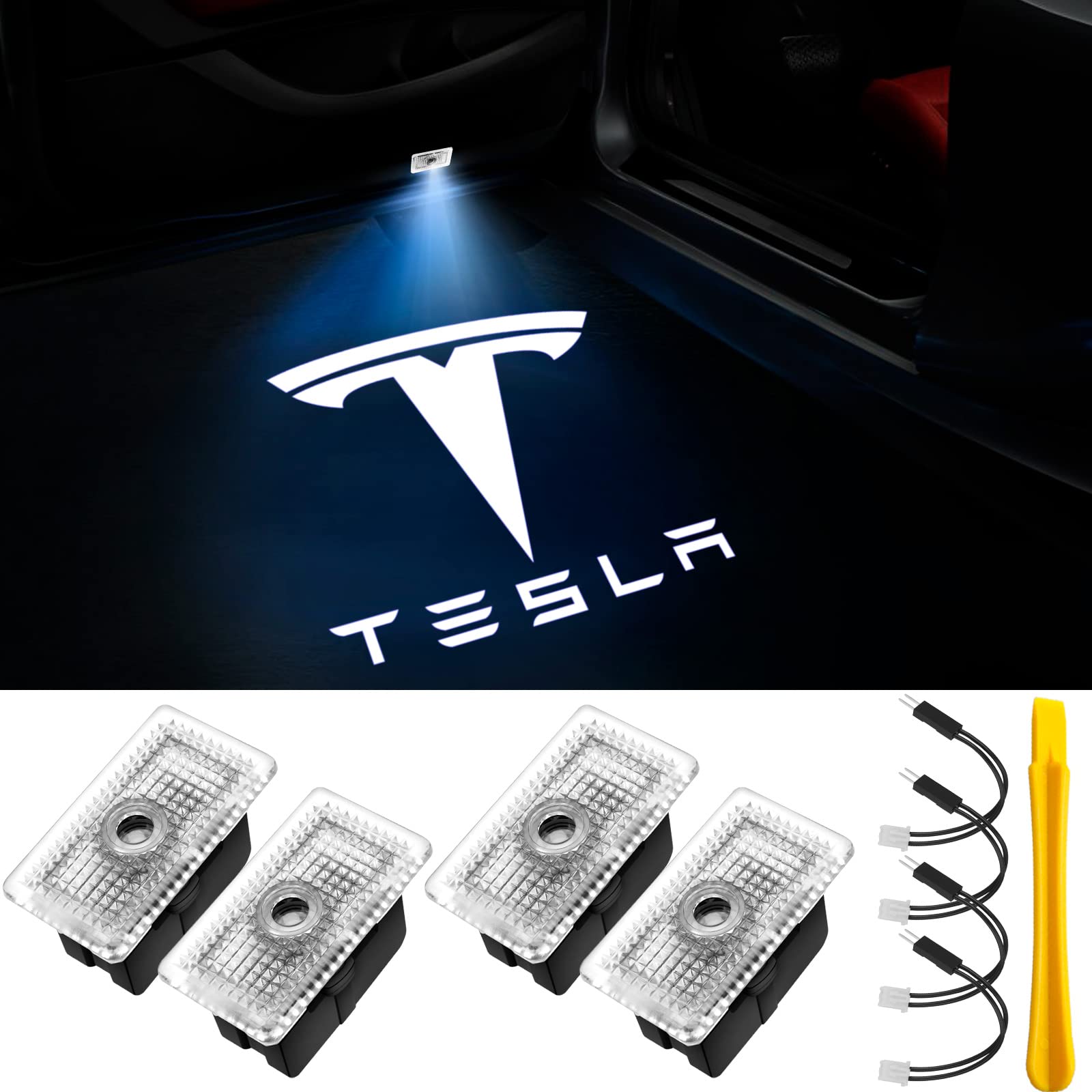 テスラ純正「Model Y プロジェクション ライト」前後ドア4個セット Amazon | YANF 4個 車のドアプロジェクターライトロゴ 一部テスラ
